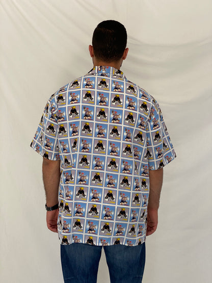 Y2K Blue Boy Hip-Hop Cartoon  Light Blue Graphic Shirt – L