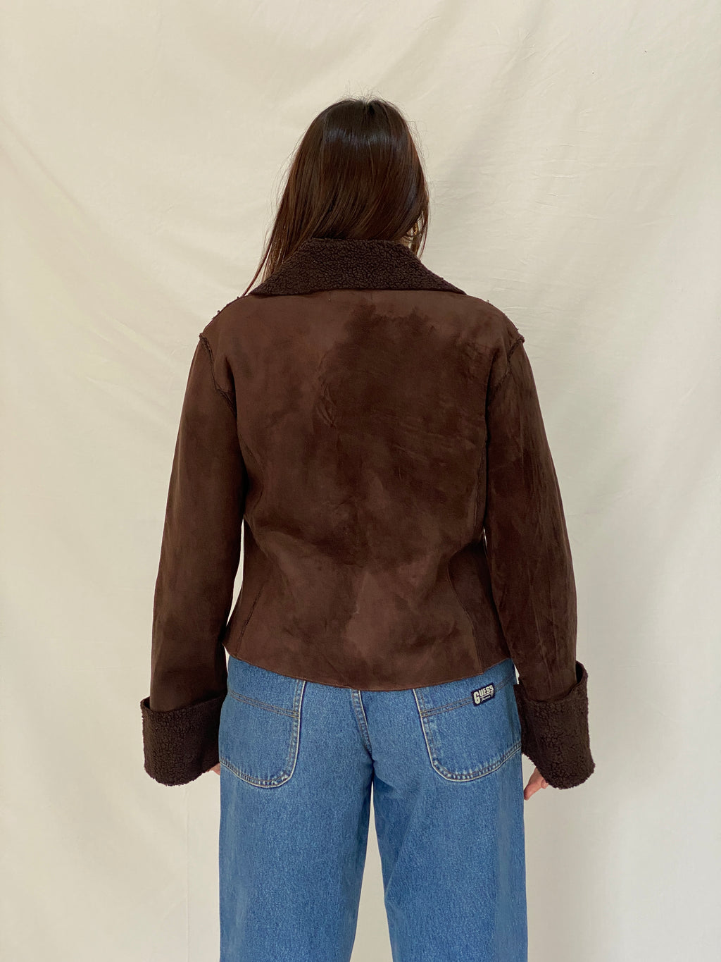 Y2K Together Brown Faux Suede Teddy Trim Jacket - L