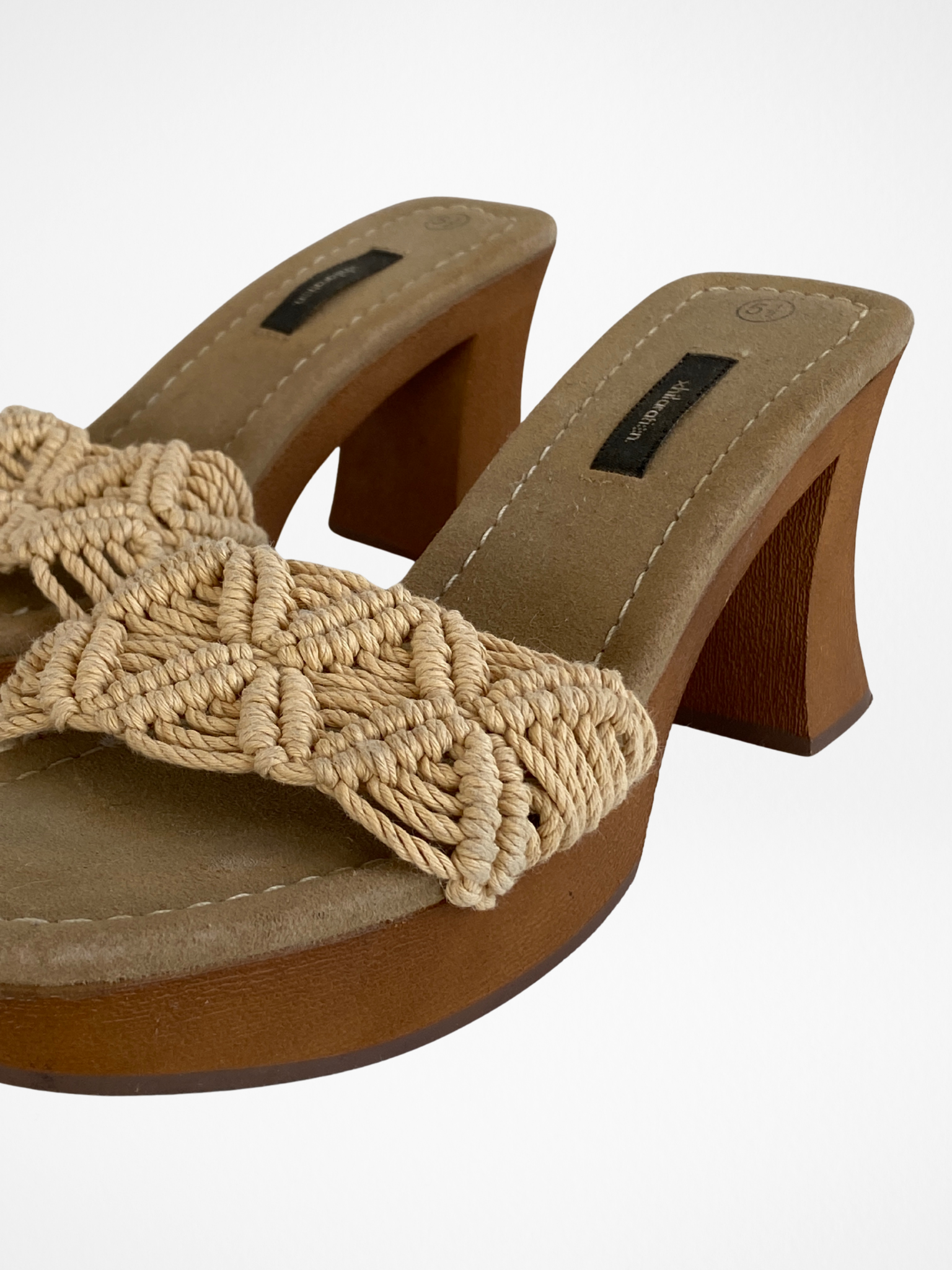 Xhilaration Natural Woven Block Heel Mules – Square Toe Slide Sandals - Size 36EU