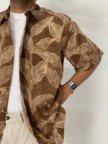 Vintage Cooke Street Honolulu Brown Tropical Cotton Hawaiian Shirt – L