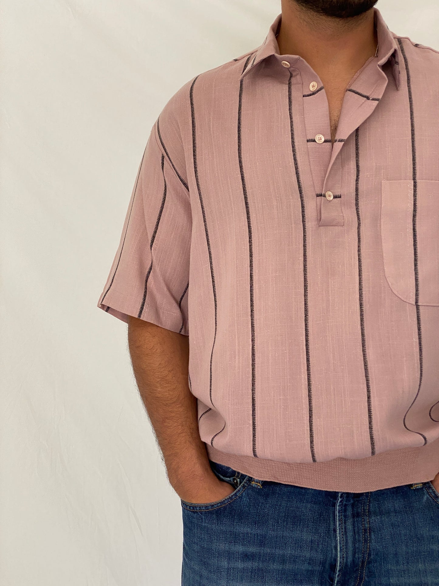 Vintage Norm Thompson Dusty Rose Striped Polo Pullover Top – XL