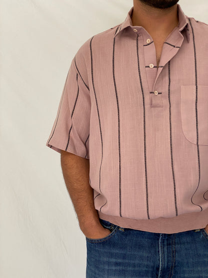 Vintage Norm Thompson Dusty Rose Striped Polo Pullover Top – XL