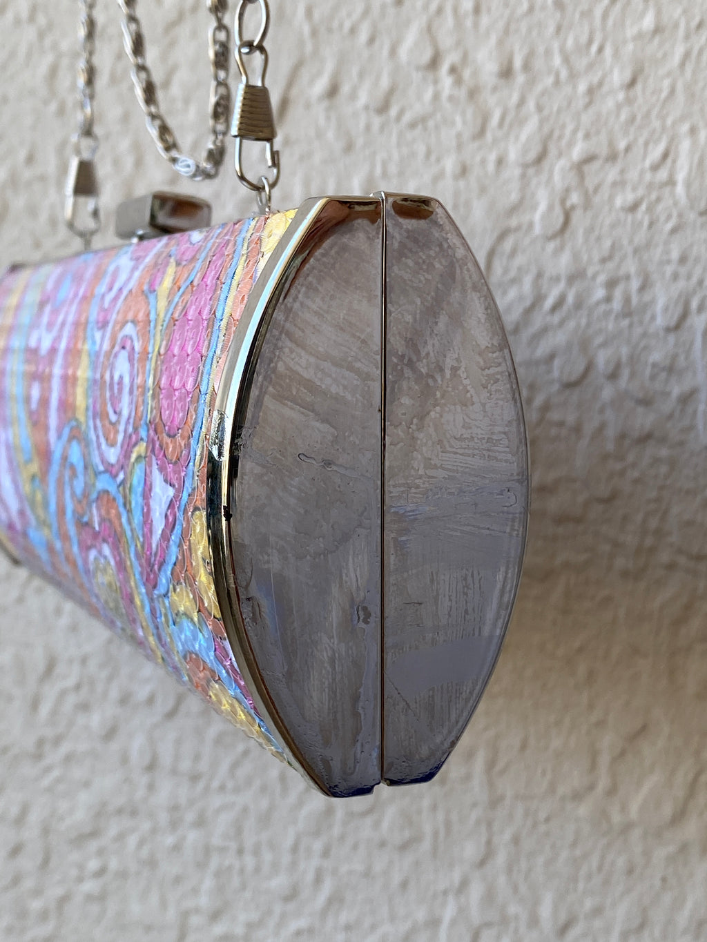 Multicolor Sequined Groovy Silver Hardware Party Clutch