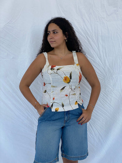 Vintage Carla Berti Linen Floral Top - Size XL - Balagan Vintage Sleeveless Top 00s, 90s, Dina, floral top, NEW IN, sleeveless top