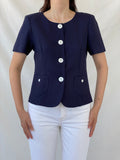 Vintage HBS Collection Navy White Buttons Women’s Short Sleeve Blazer - M