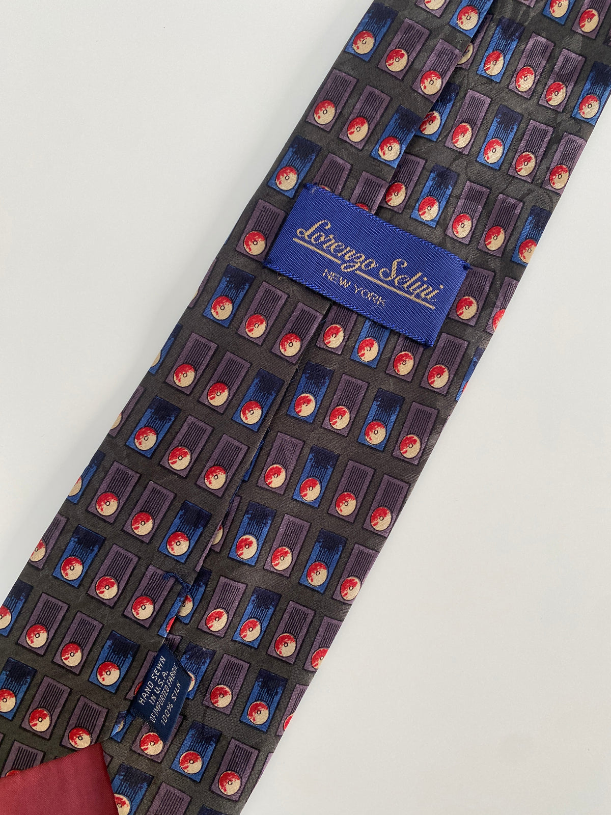 Vintage Lorenzo Serli Silk Tie - Novelty Microprint Faces | Purple / Red / Blue Vintage Lorenzo Serli Silk Tie - Novelty Microprint Faces | Purple / Red / Blue