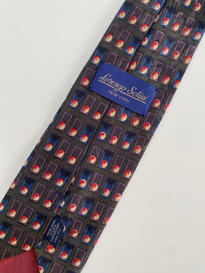 Vintage Lorenzo Serli Silk Tie - Novelty Microprint Faces | Purple / Red / Blue