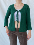 Vintage Green Knitted Women’s Wool Blend Front Tie Cardigan - L