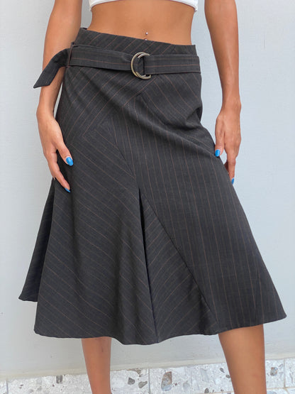 Vintage 123 Un Deux Trois Charcoal Pinstripe Midi Skirt Office Structured A-Line – S