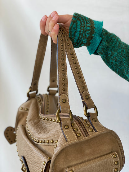 Luella Runway Studded Leather Suede Blend Satchel Duffel Bag