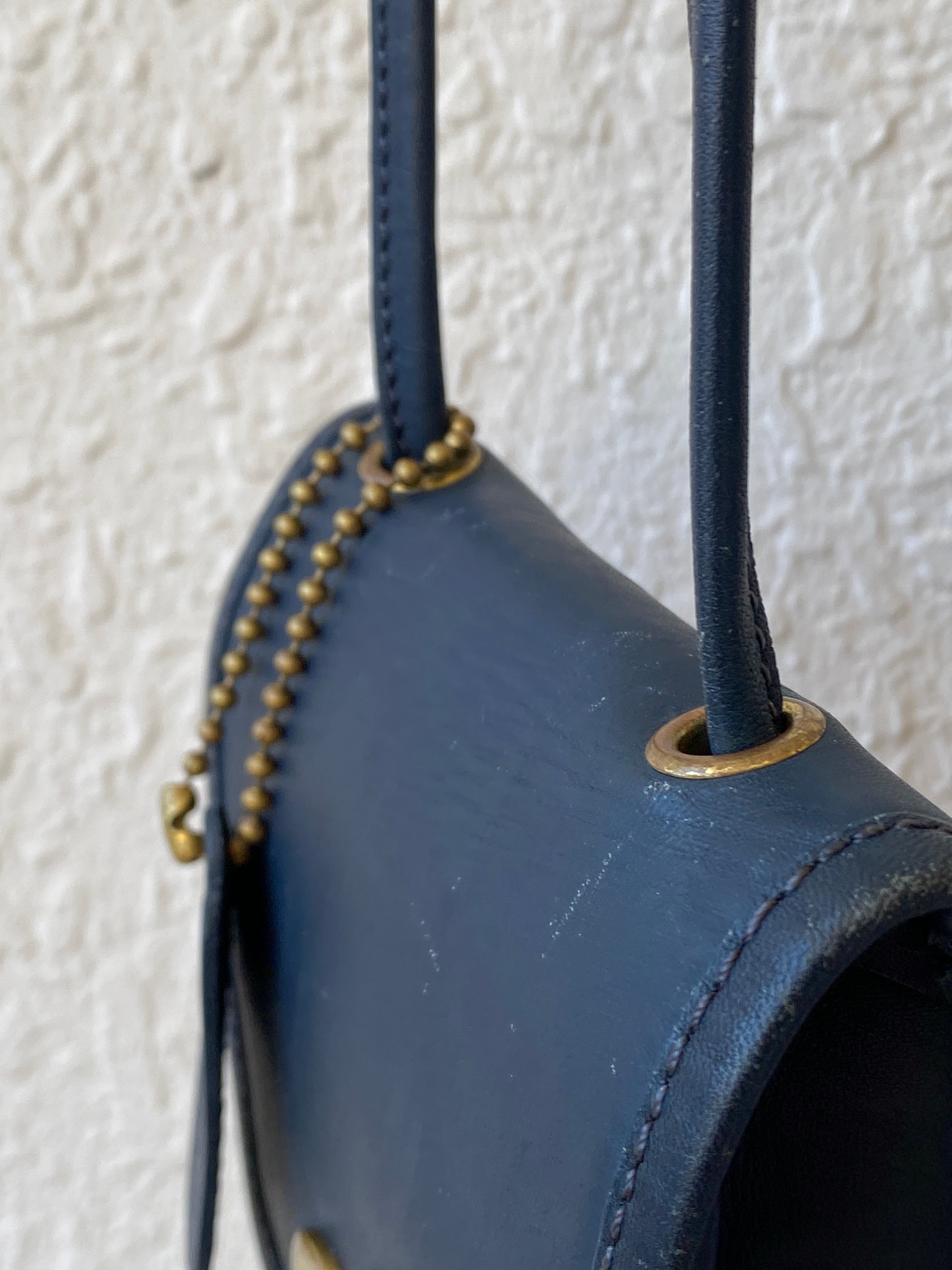 Vintage 80s WAKO Leather Work Dark Navy Mini Crossbody Bag with Extra Long Straps