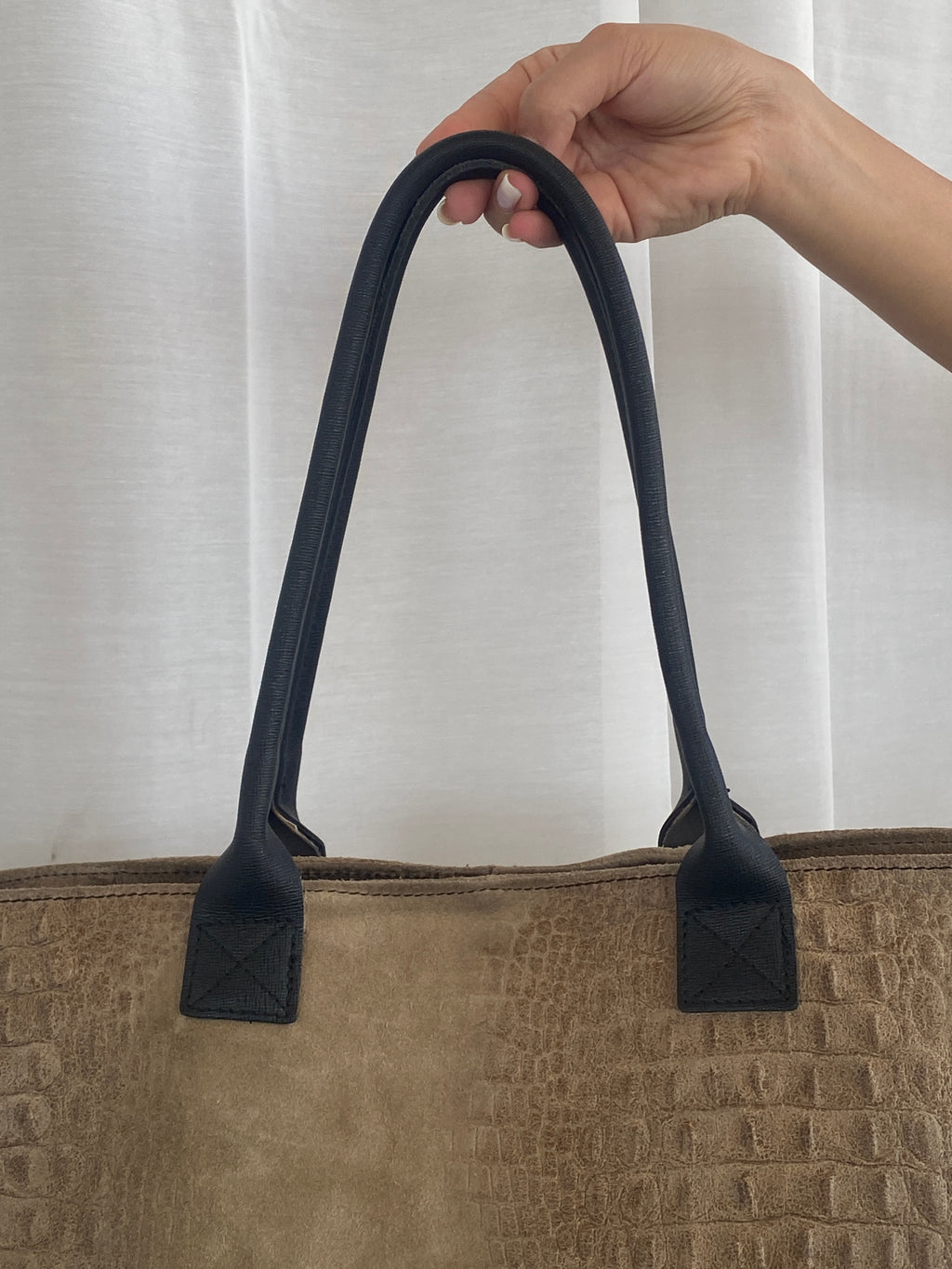 Vintage Genuine Italian Leather Croc Embossed Taupe Satchel Shoulder Bag