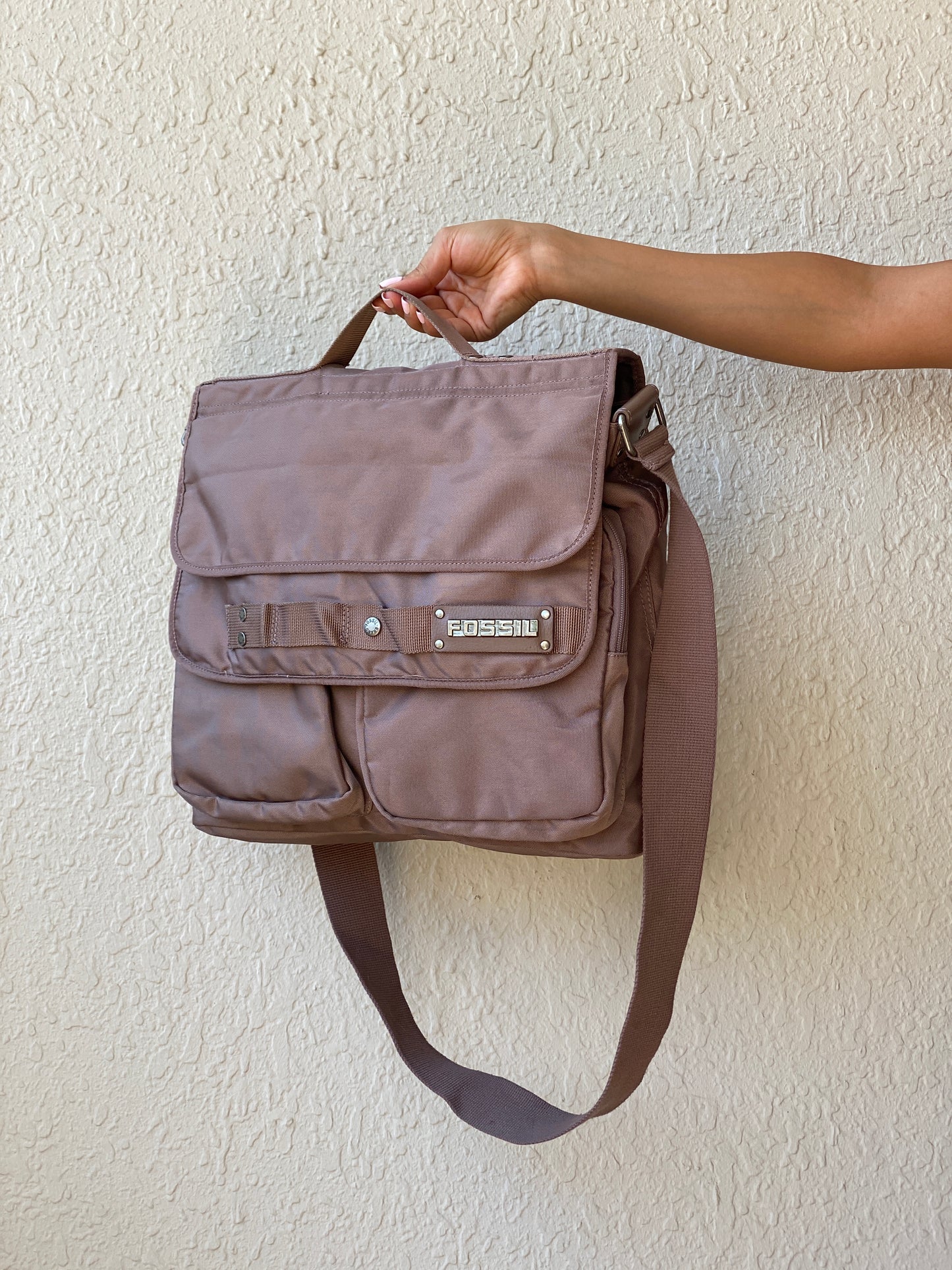 Fossil Taupe Heavyweight Nylon Laptop Messenger Bag