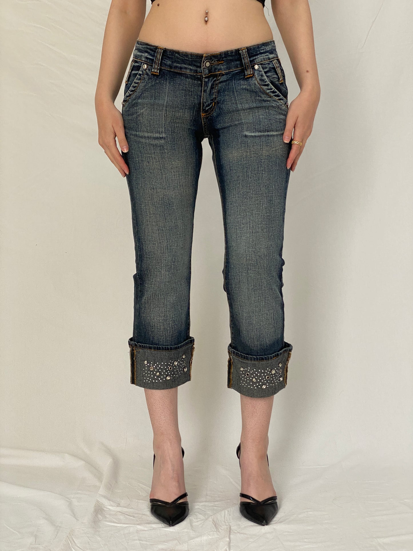 Vintage Y2K D&G Dolce & Gabbana Low Rise Studded Capri Cropped Jeans - 38EUR