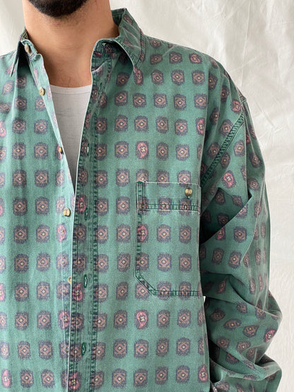 Vintage 90s Eddie Bauer Men’s Long Sleeve Button Down Printed Cotton Shirt - XL