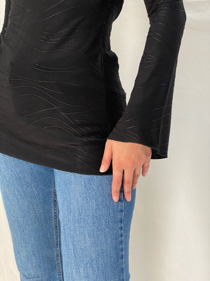 Vintage Dantela Essentials Black Velvet Collar Grunge Top – S