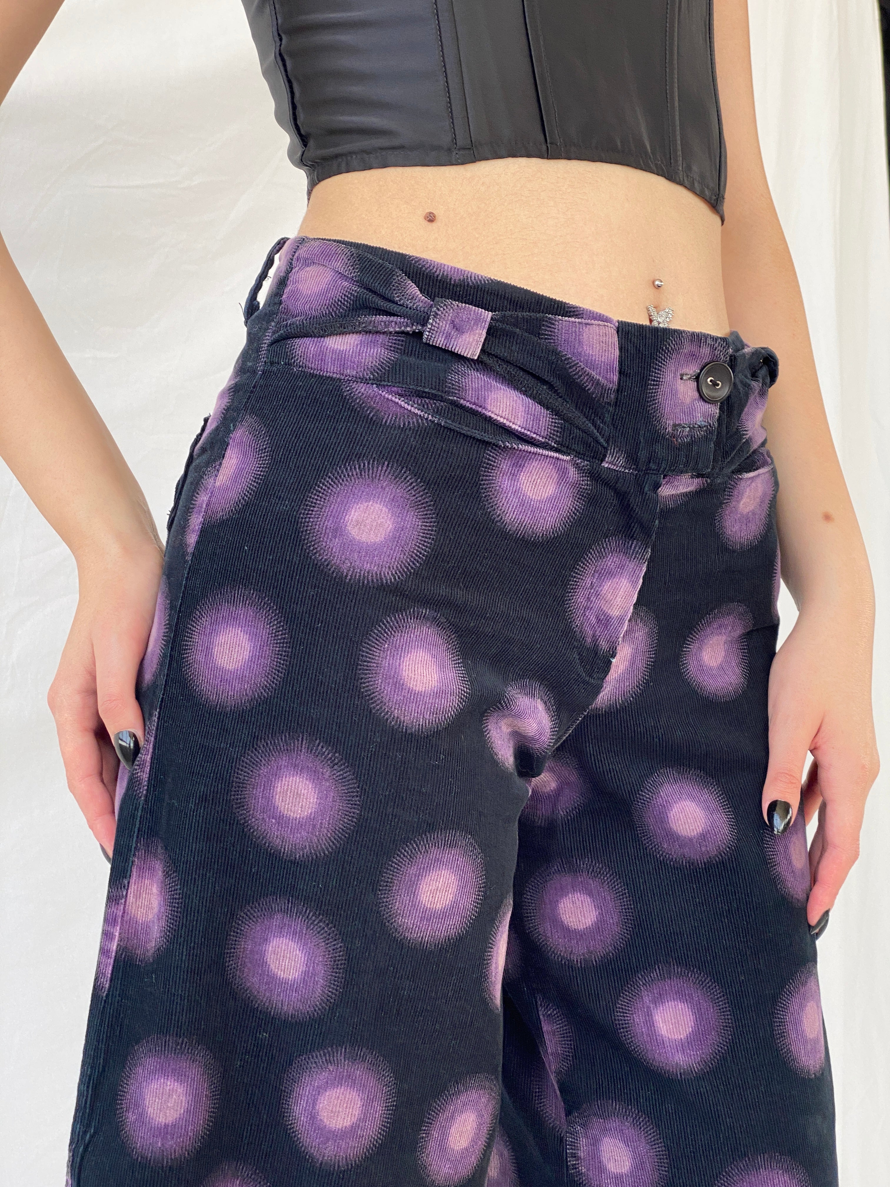 Art Ateliers Rare Toggery Wide Leg Black & Purple Corduroy Pants - M