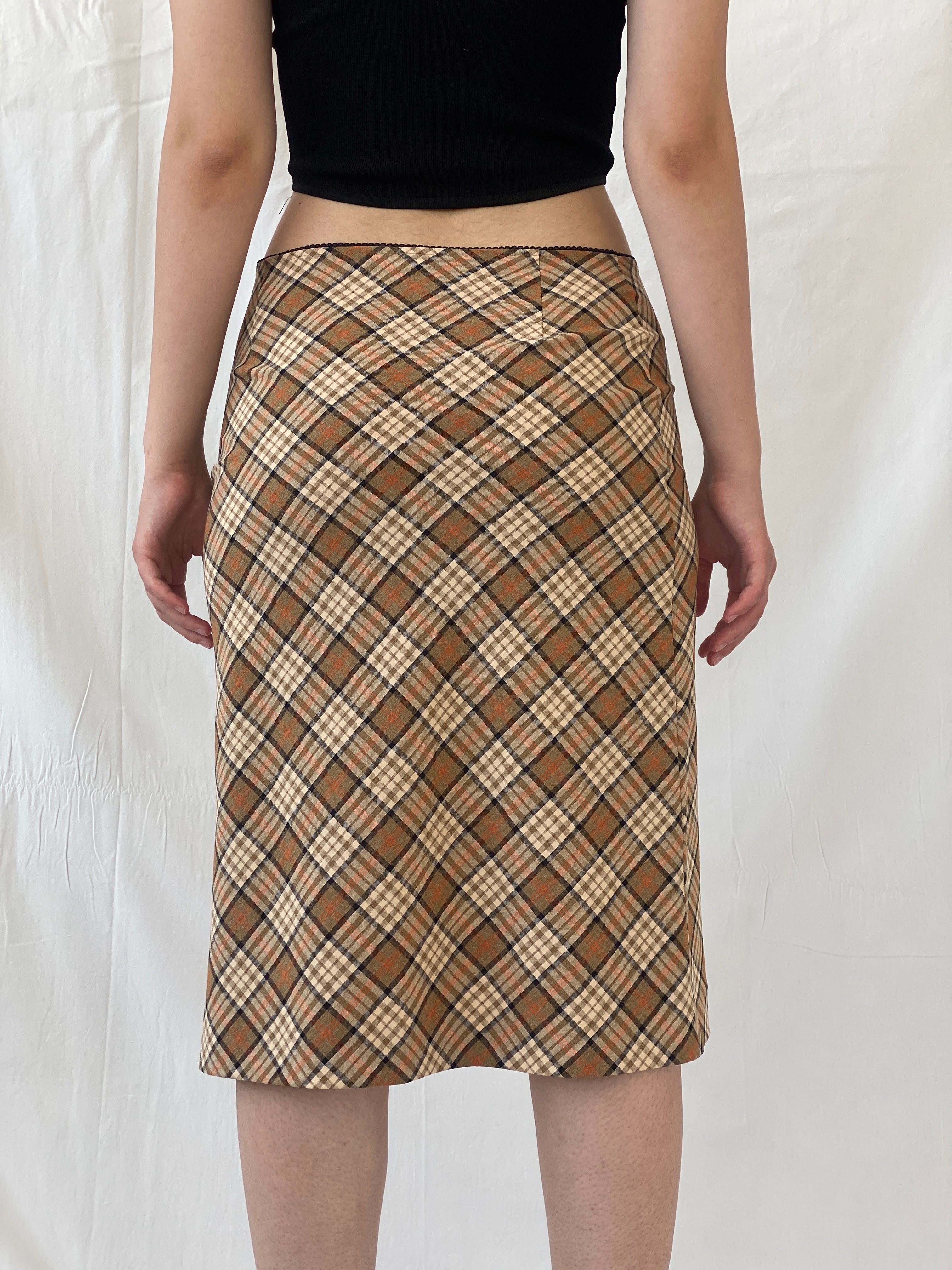 Y2K Kookai Beige Plaid Tartan Check Midi Skirt - M