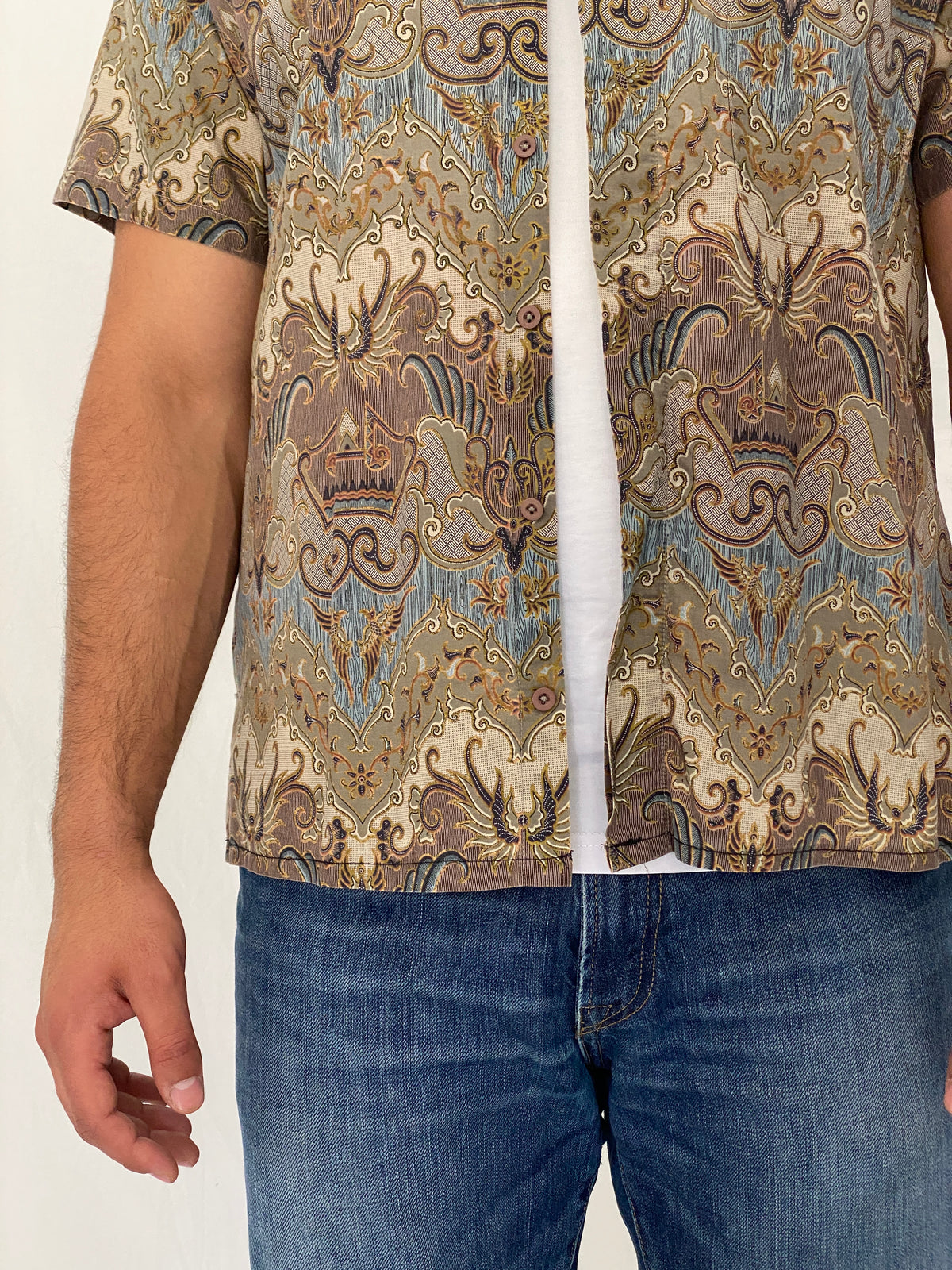 Vintage 90s Baroque Paisley Short Sleeve Cotton Button-Up Shirt – XL Vintage 90s Baroque Paisley Short Sleeve Cotton Button-Up Shirt – XL