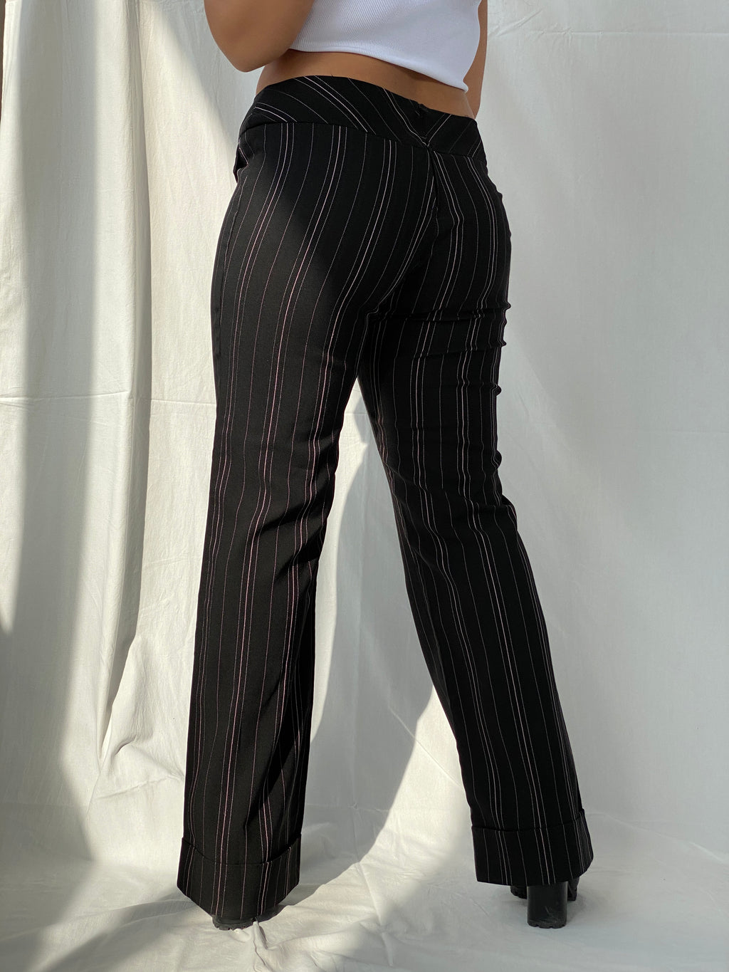 Vintage Studio Y Stretch Office Pants Striped Black Trousers