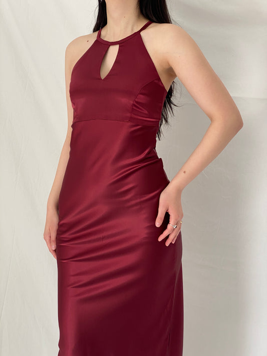 Hennes Collection Burgundy Satin Keyhole Halter Midaxi Dress - S