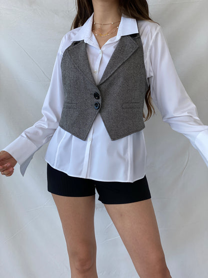 Y2K Broadway NYC Fashion Wool Gray Button Up Cropped Vest - XL