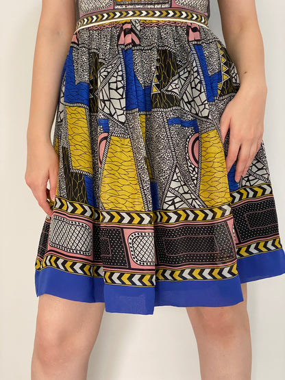 Y2K Whimsical Vini Kawen Mustard Geometric Embellished Dress – M