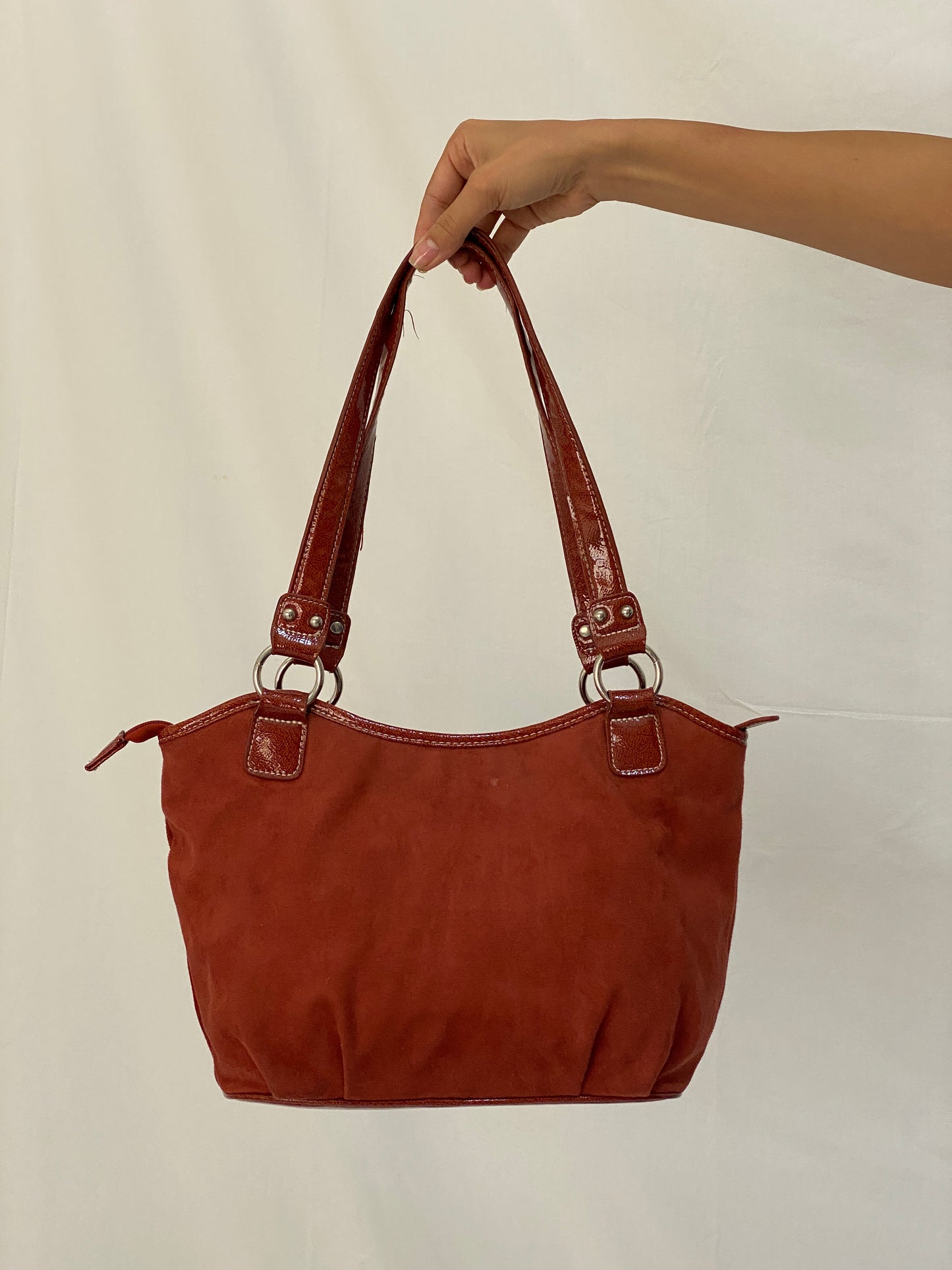 Vintage Alfred Dunner Faux Suede Shoulder Bag Tote with Double Ring Handles