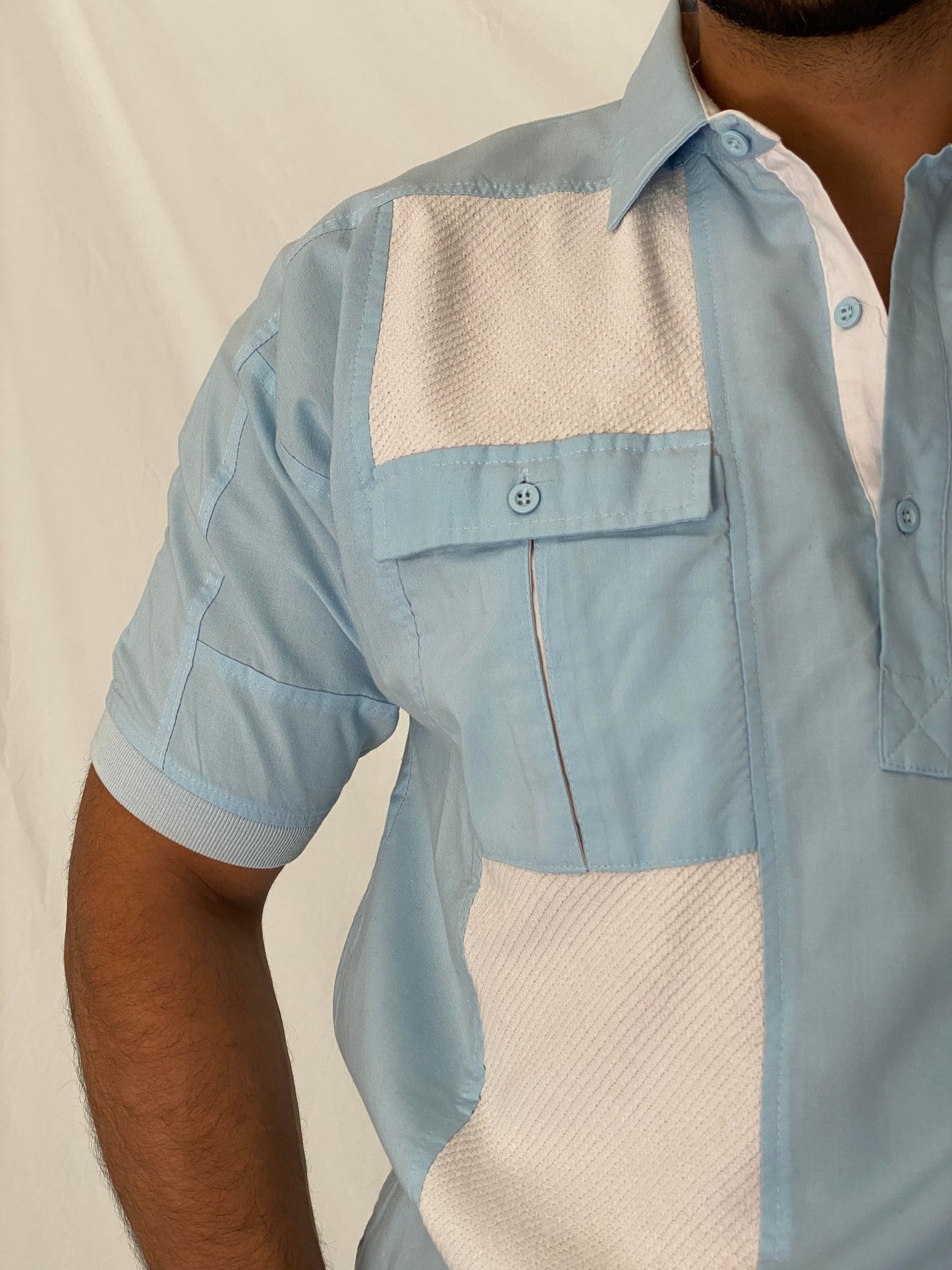 Vintage Alexxus Knit Panel Polo Shirt Blue & White Retro Pullover – XL