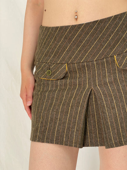 Hampton Bays Brown Pinstripe Wool Blend Mini Pleated Clueless Skirt - M