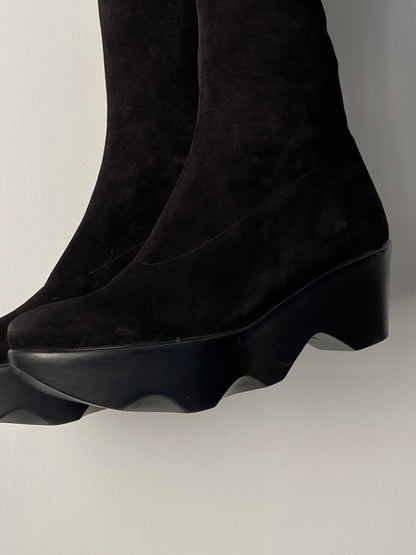 Vintage Robert Clergerie Black Stretch Knee-High Platform Boots - EU 37