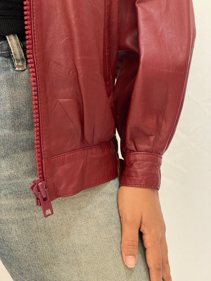 Rare Vintage Humberto J'Re Maroon Leather Bomber Dolman Sleeve Jacket - L