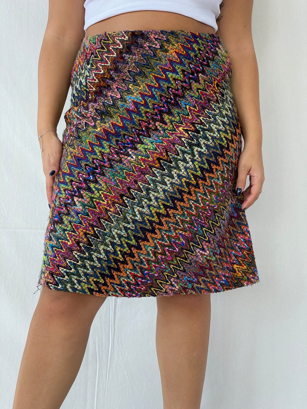 Vintage BLUMA Tweed ZigZag Multicolored Midi Skirt - M