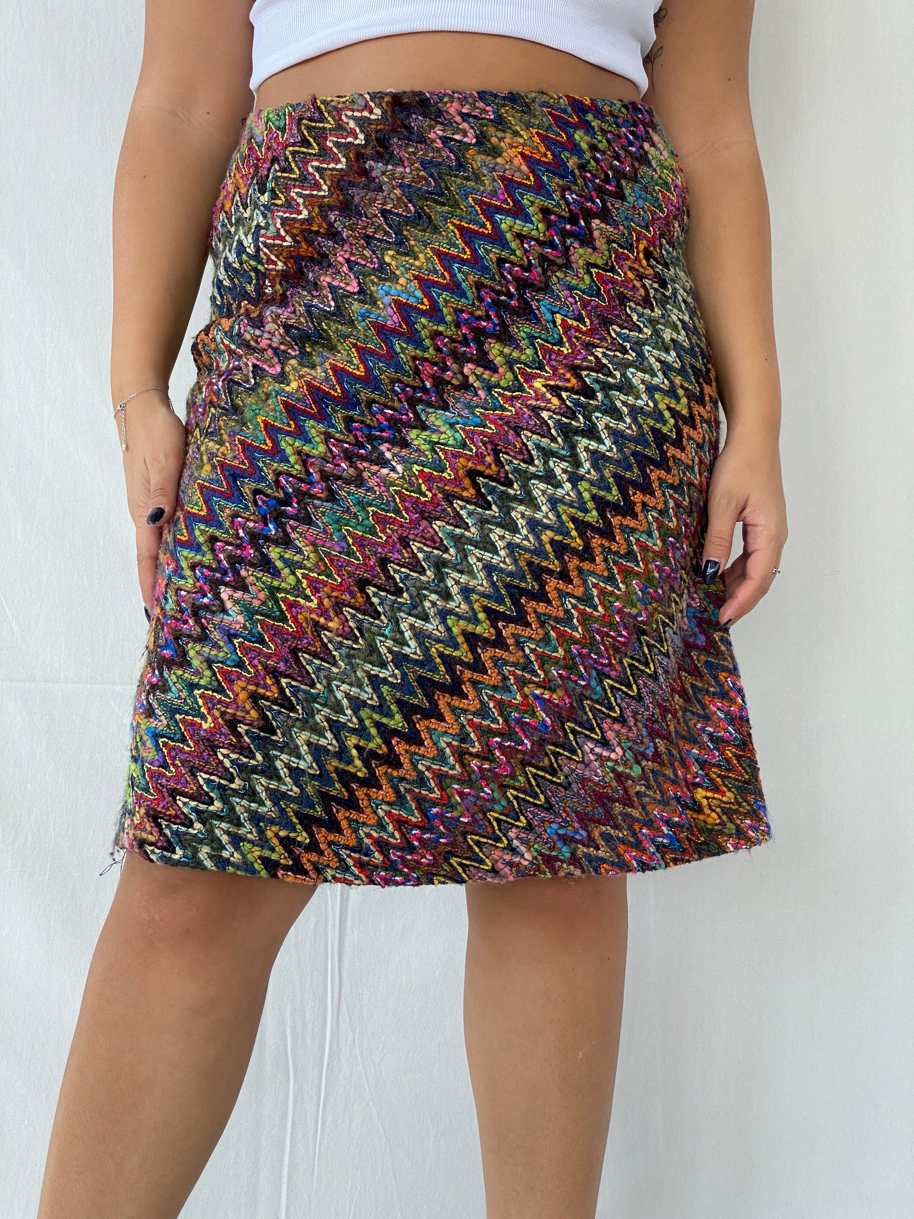 Vintage BLUMA Tweed ZigZag Multicolored Midi Skirt - M