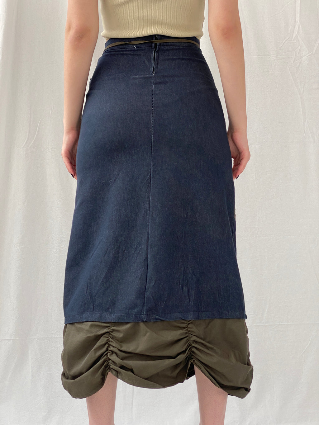 Vintage JDF Paris Archival Ruched Trim Utility Maxi Denim Skirt  - S