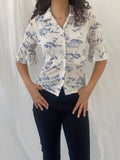 Y2K Farbe Floral White & Blue Button Up Shirt - S