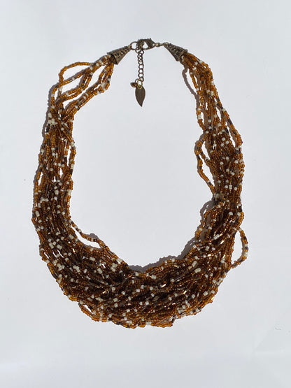 Vintage Coldwater Creek Amber Brown Multi-Strand Seed Bead Necklace