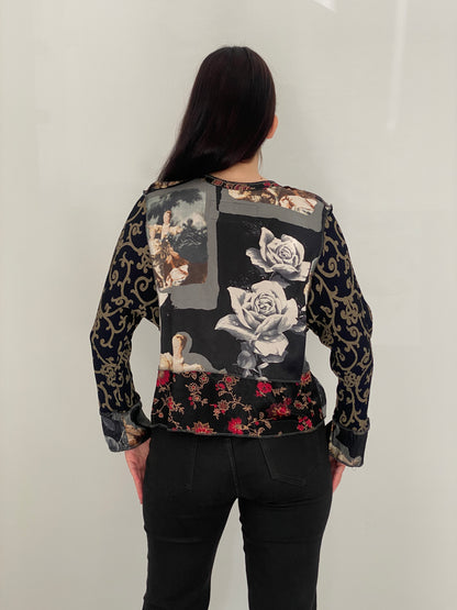 Vintage Nothing Matches Black Mixed Print Patchwork Cardigan – M