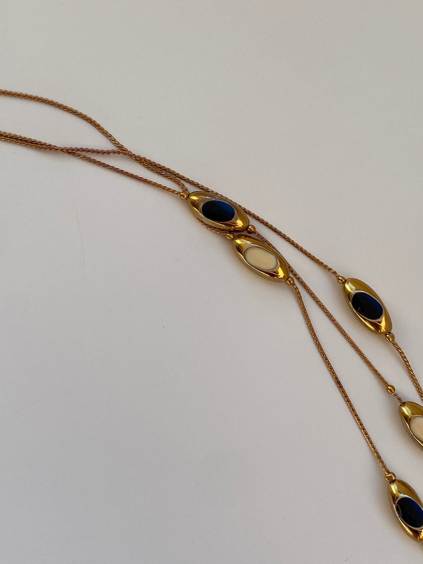 Vintage Y2K Gold-Tone Navy & Ivory Enamel Triple-Strand Long Necklace