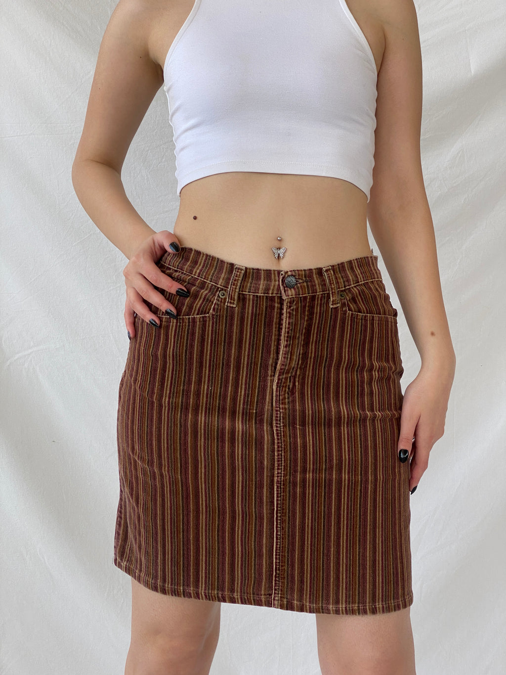Y2K Kaliko Striped Corduroy Brown Short Skirt - M