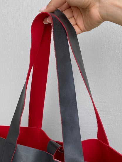 Vintage 2000s Donna Karan New York Black Leather Tote Bag Red Interior Minimalist Shopper