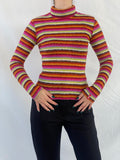 Miss Sixty Basics Multicolor Striped Turtle Neck Long Sleeve Top - M