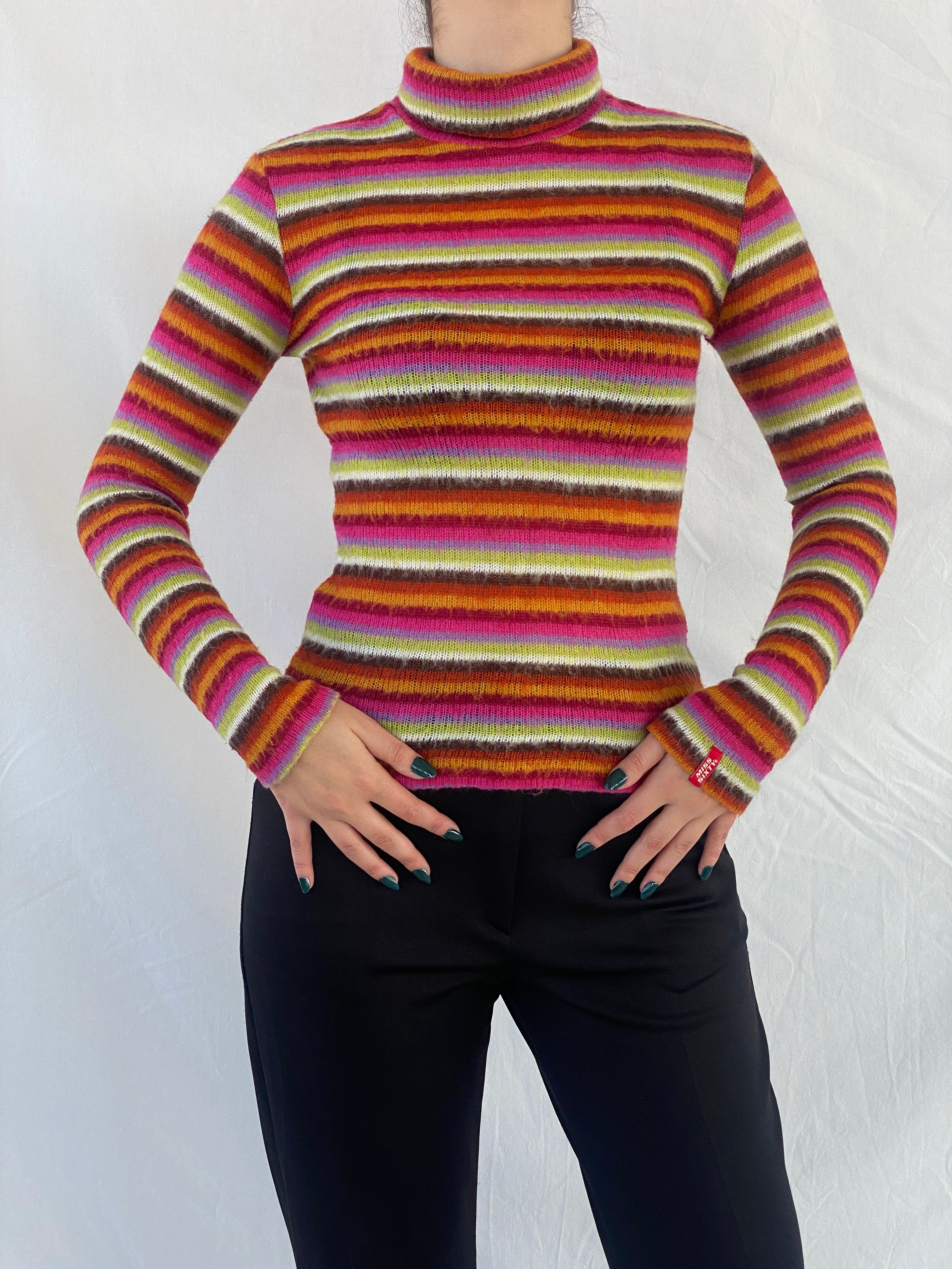 Miss Sixty Basics Multicolor Striped Turtle Neck Long Sleeve Top - M