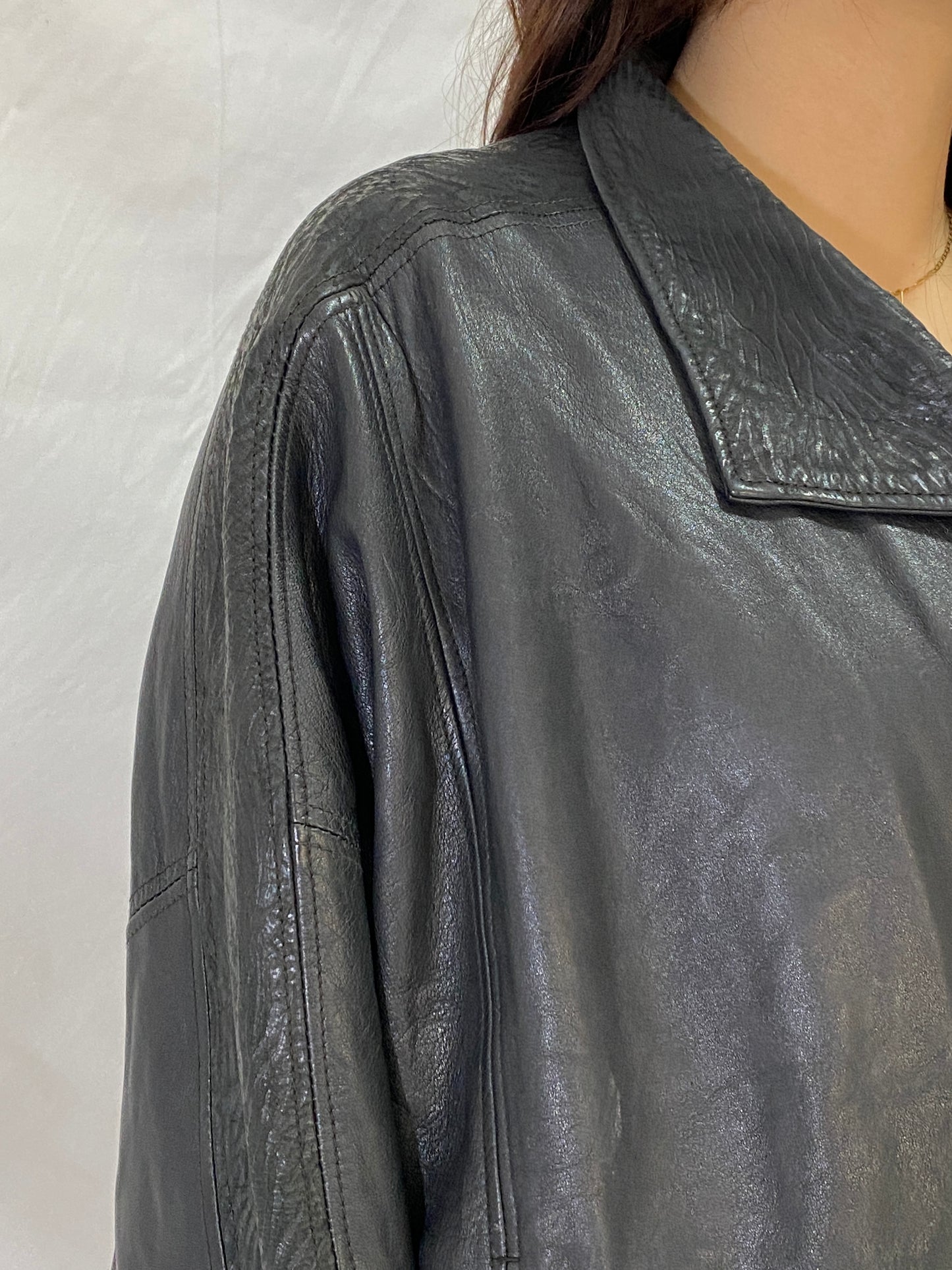 Vintage CAMPOY Black Genuine Leather Jacket Oversized Relaxed Fit Leather Coat - M