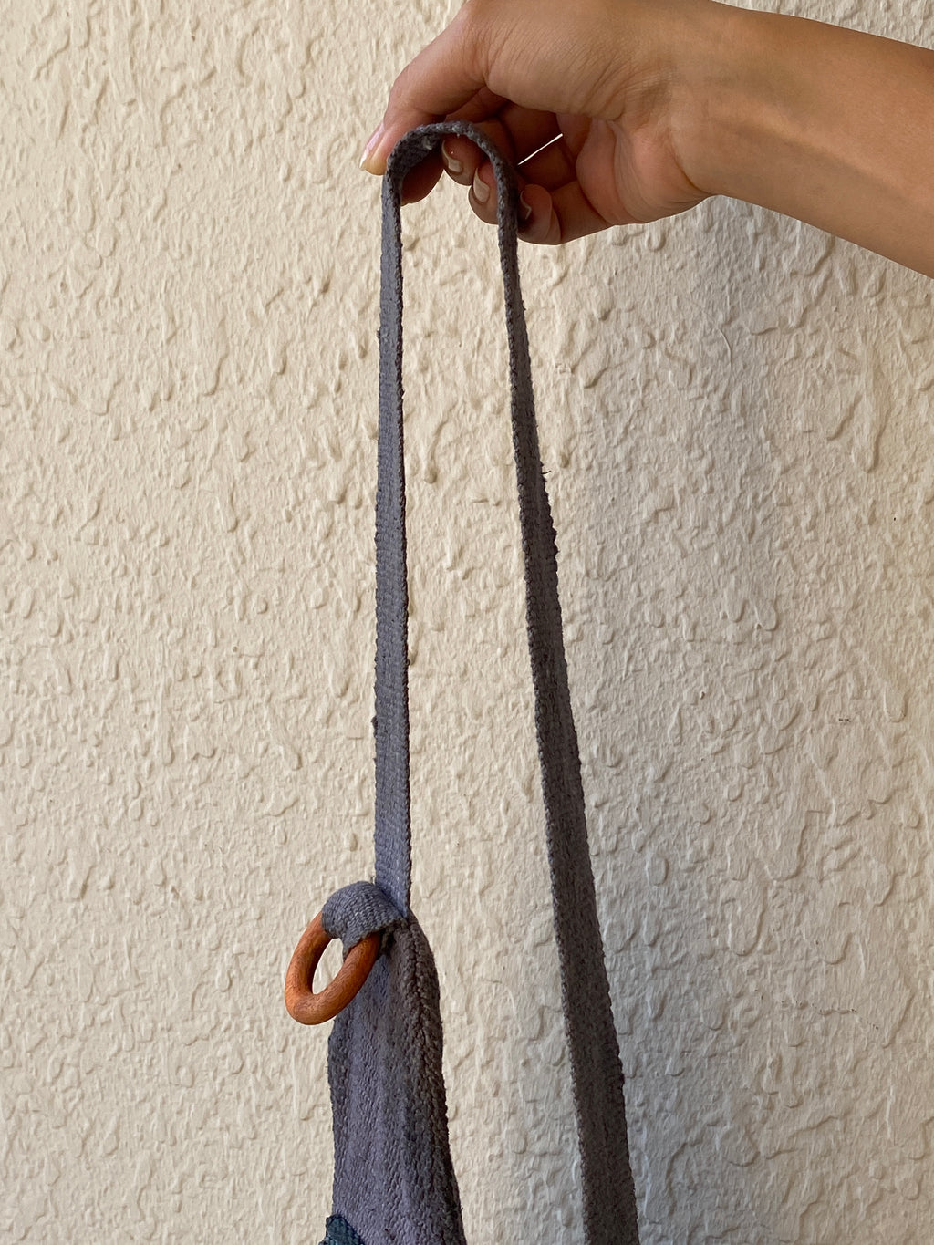 Vintage Boho Crossbody Sling Bag - 100% Cotton with Wooden Ring Detail