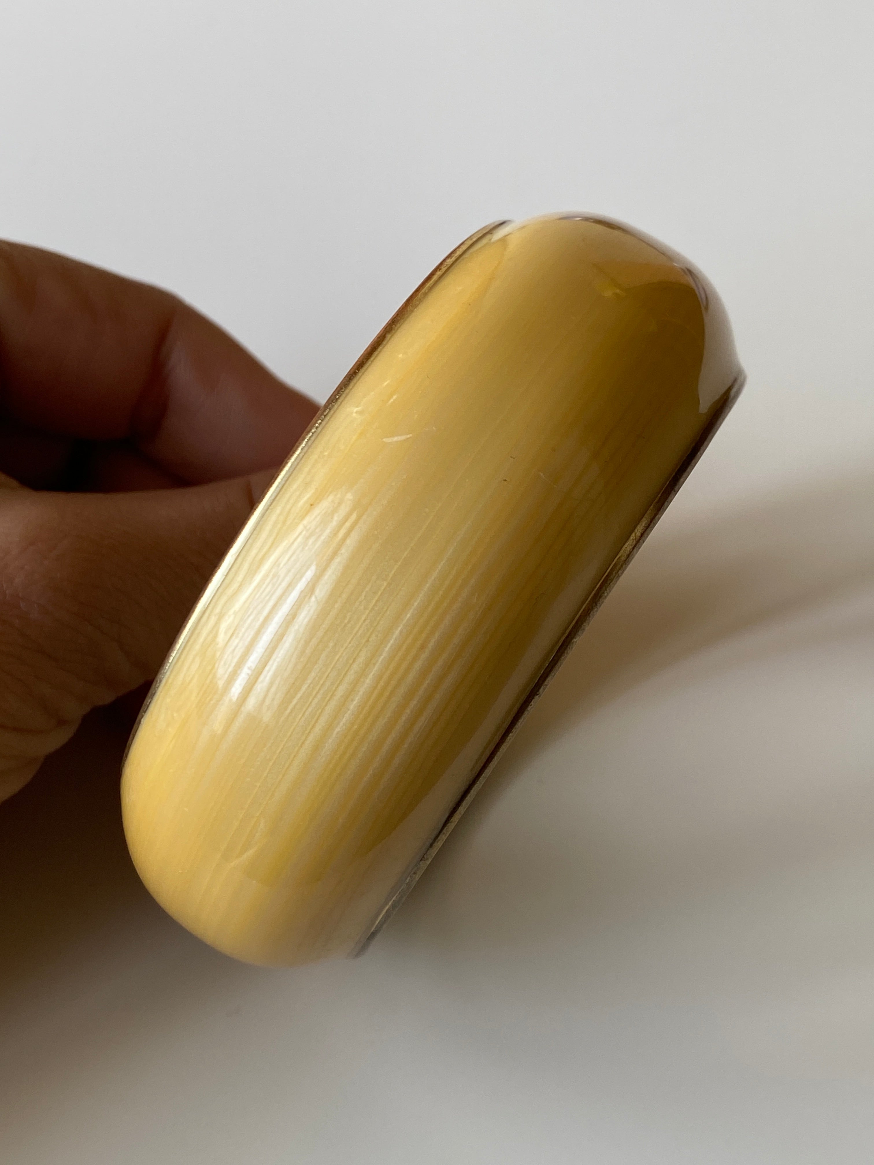 Vintage Yellow Lucite Bangle with Gold-Tone Inlay Mid Century Style Statement Bracelet