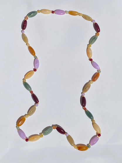 Beautiful Vintage Pastel Marbled Glass Bead Long Necklace