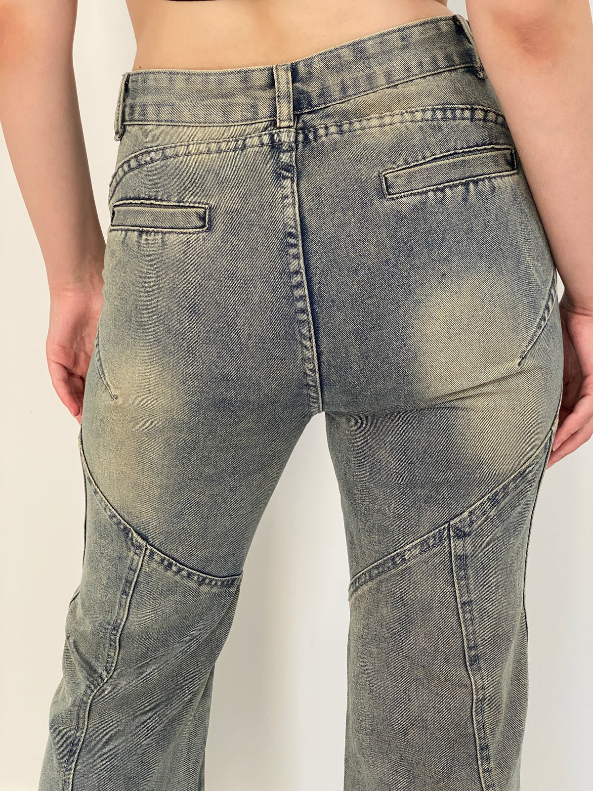 Vintage Y2K Washed Blue Denim Panelled Flare Jeans - 38EUR