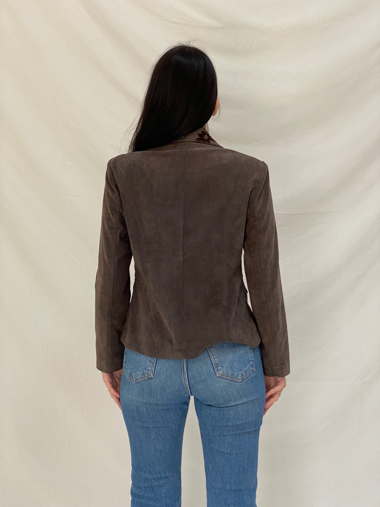 Vintage 90s Brown Textured Floral Blazer Jacket - M