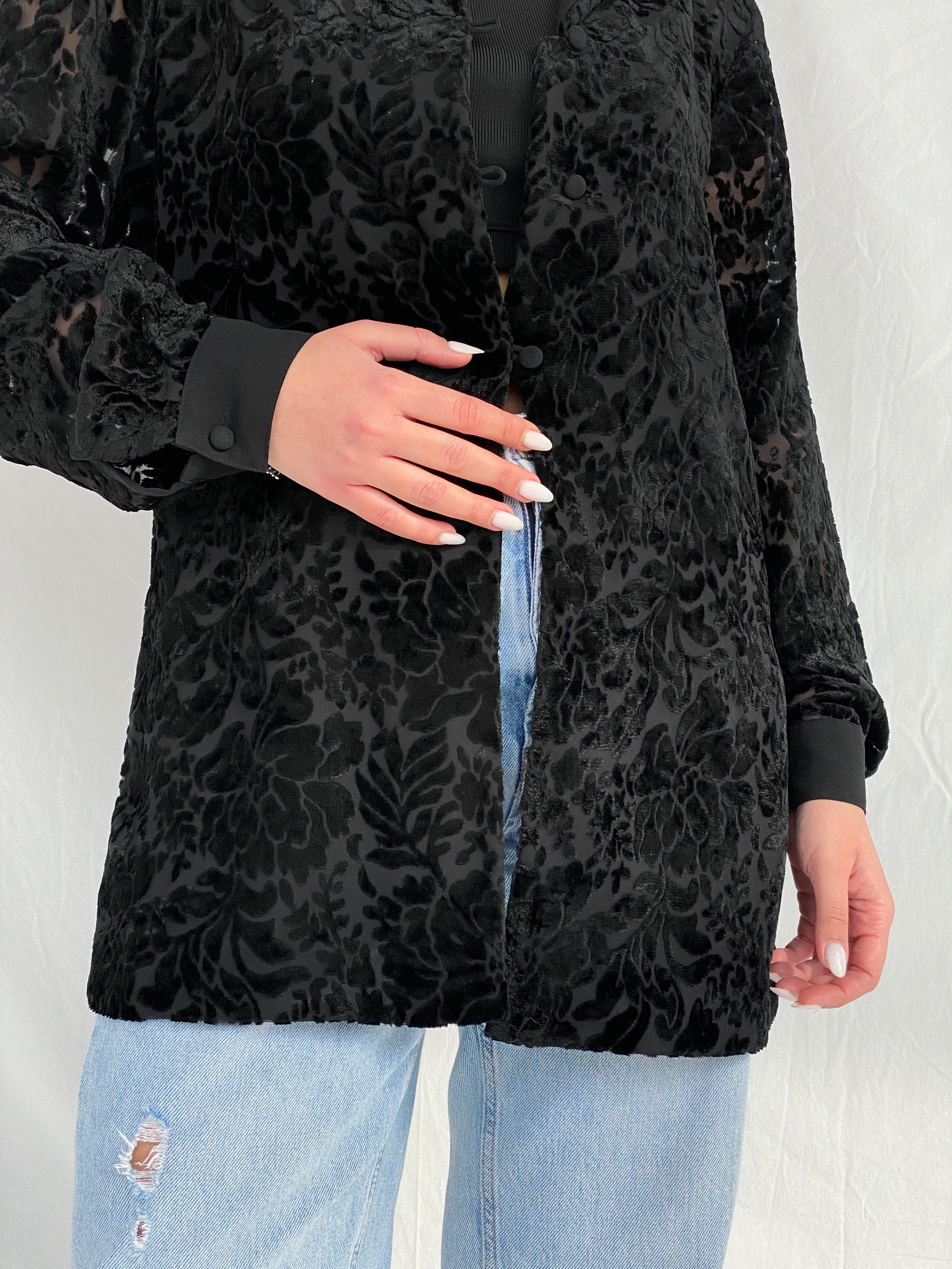 Vintage NYGÅRD Collection Black Velvet & Sheer Women’s Shirt - L